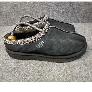 UGG Tasman Slipper Women Size 10 Black Suede Shearling Lined Embroidered Braid